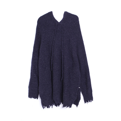 MOVEUP幻走2016冬季新品 手工剪爛分叉寬松連帽毛織短款T恤的時(shí)尚魅力